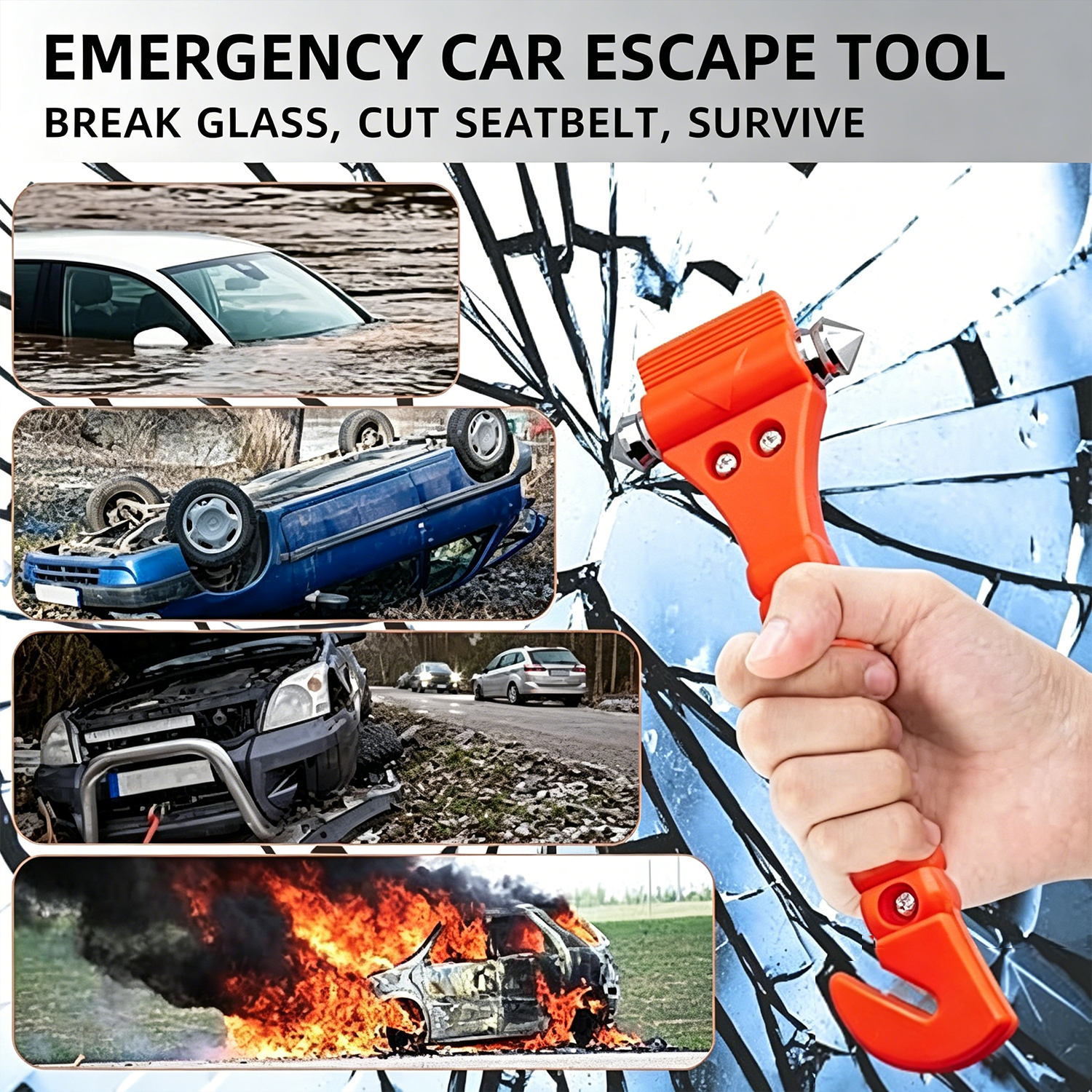 1/2PCS Survival Safety Hammer  – Car Emergency Tool Kit recenzja i cena